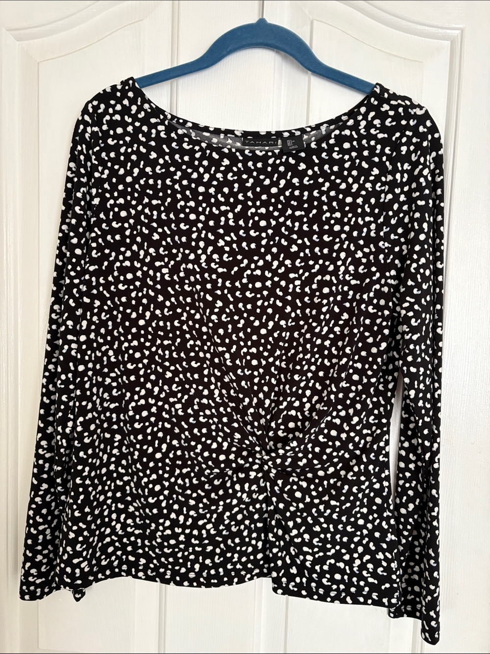 Tahari Black Top with White Abstract Spot Print